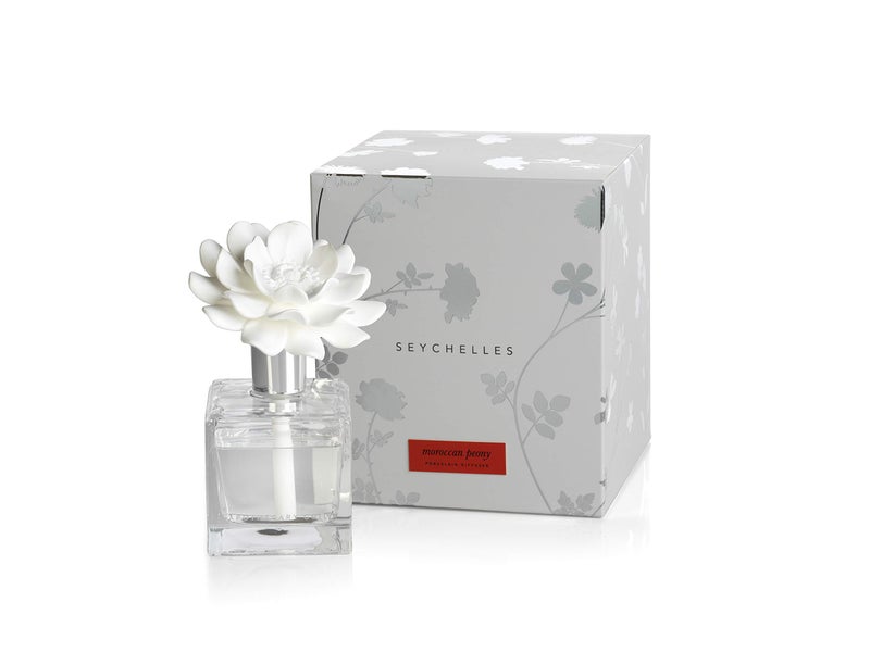 Zodax Seychelles Porcelain Scented Diffuser Square Bottle 3.5" x 3.5" x 6" Moroccan Peony - Image 2